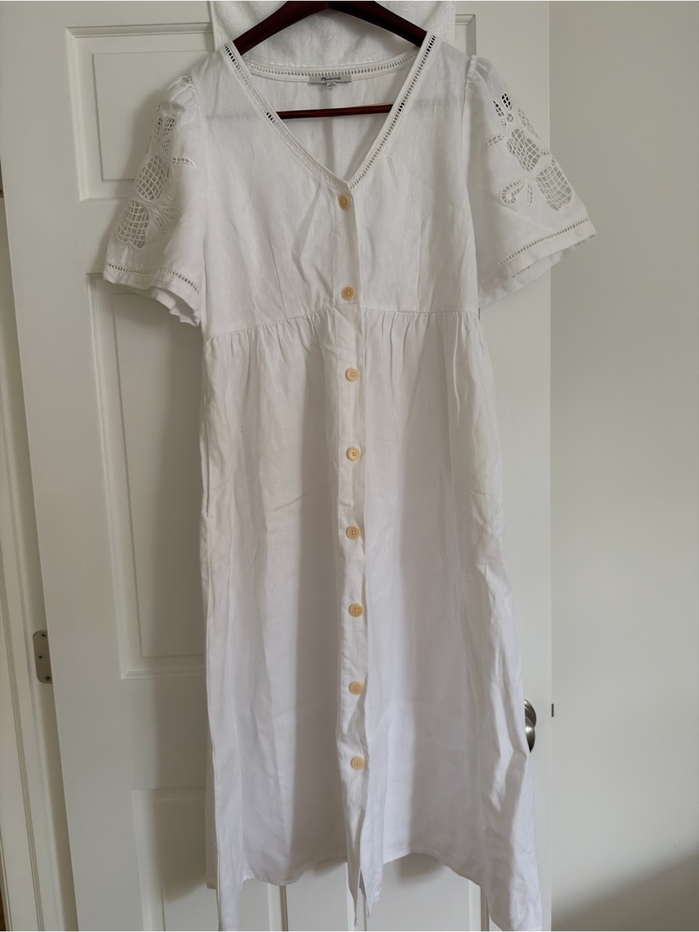 Madewell White Button-Front Cotton Midi Dress size medium like new